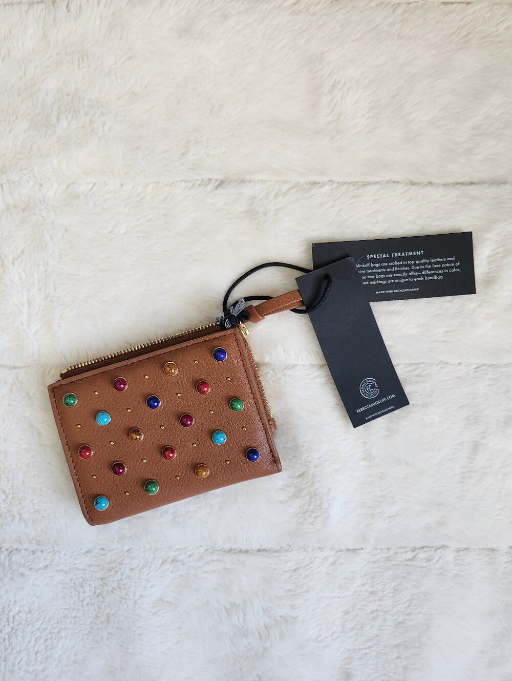 NWT Rebecca Minkoff Caramello Megan Slim Wallet With Cabachon Studs